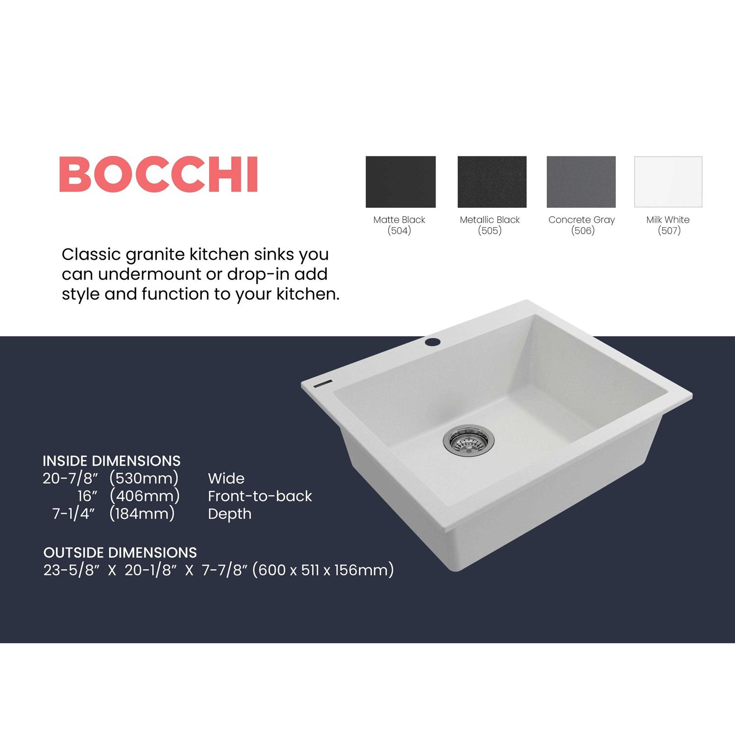 BOCCHI Length Campino Uno Dual Mount Granite Composite Single Bowl Kitchen Sink - Image 3