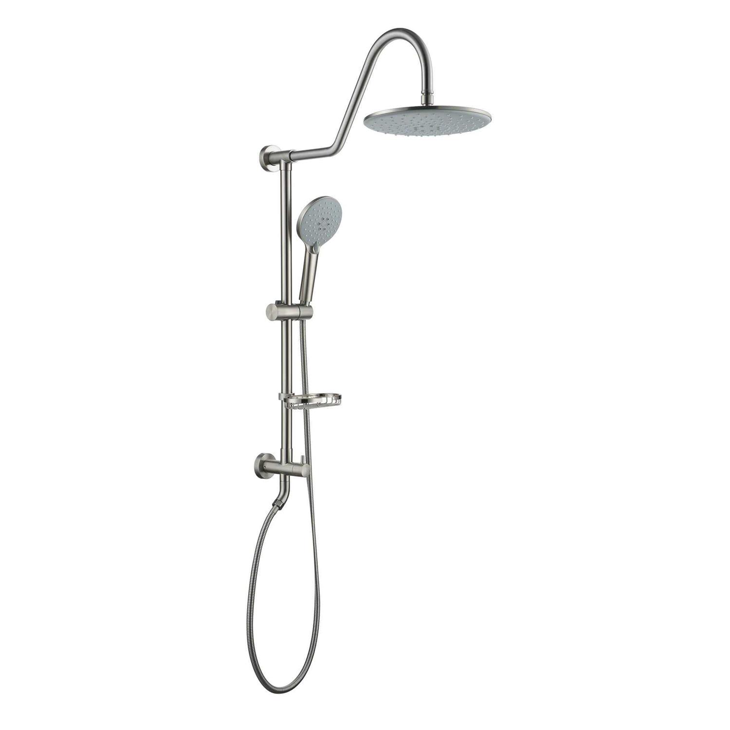 Exposed Pipe Dual Shower Head System with 3 Spray Patterns Hand Shower-CASAINC CS1914-BN