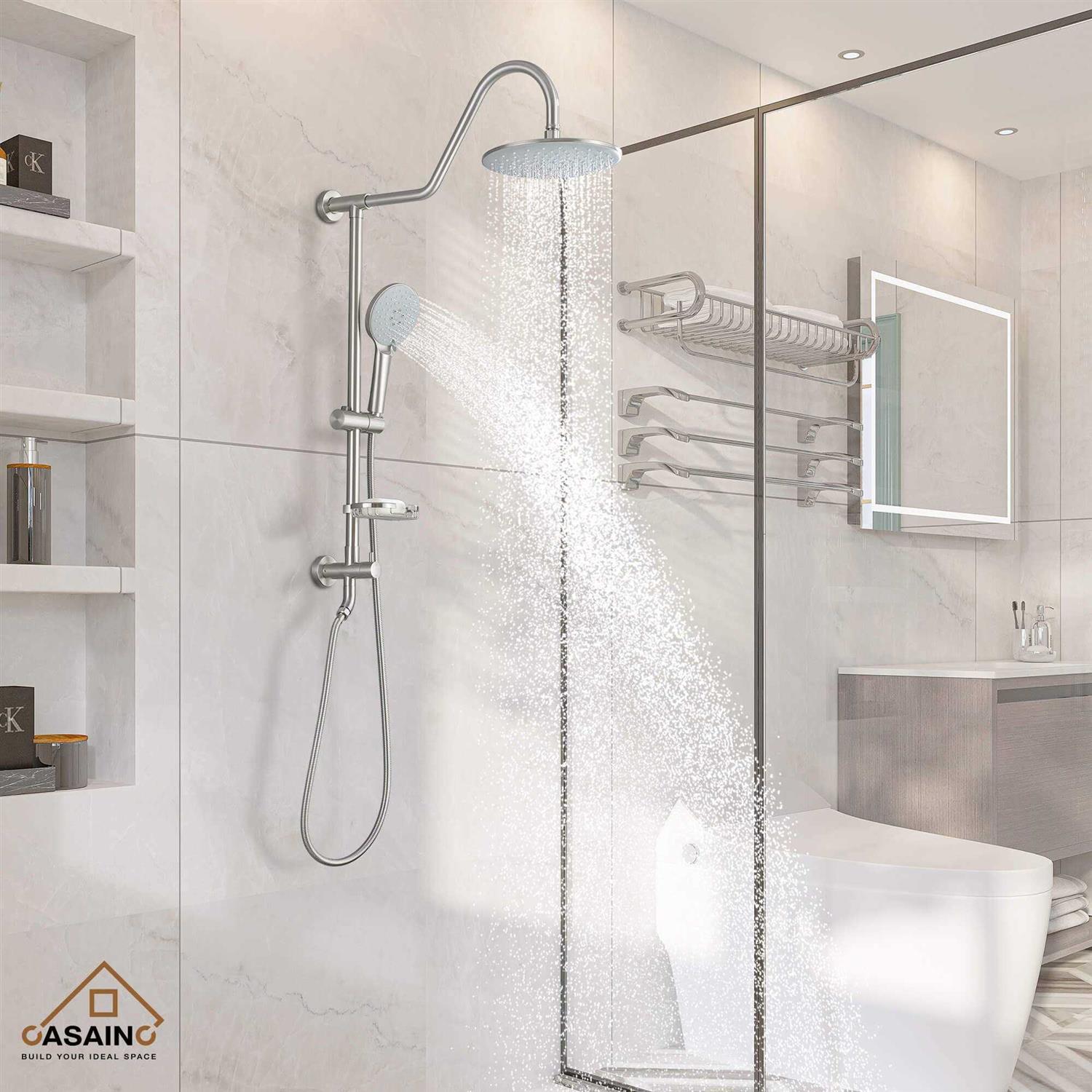 Exposed Pipe Dual Shower Head System with 3 Spray Patterns Hand Shower-CASAINC CS1914-BN - Image 2