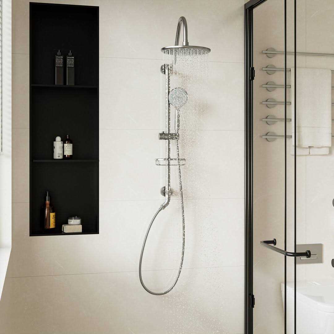Exposed Pipe Dual Shower Head System with 3 Spray Patterns Hand Shower-CASAINC CS1914-BN - Image 5