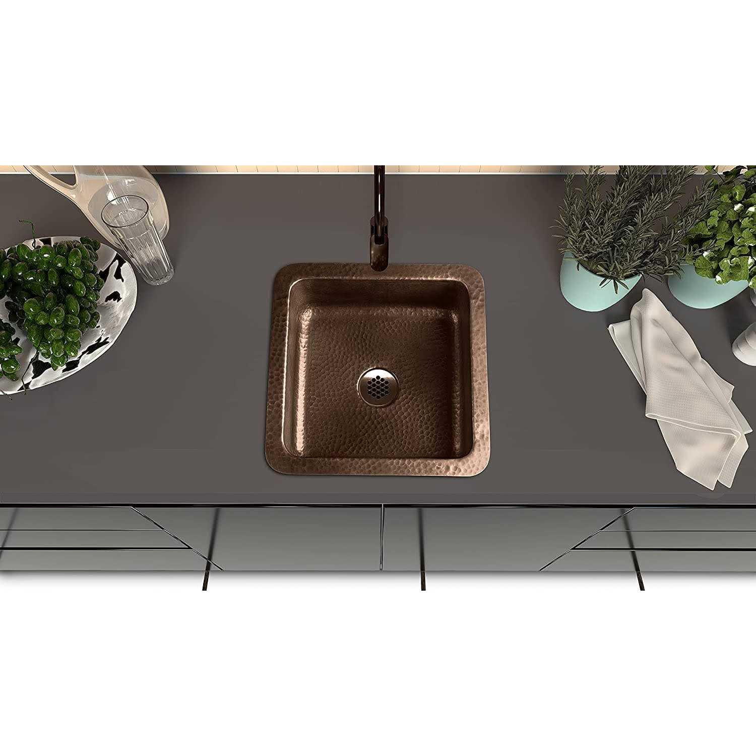 Monarch Abode Pure Copper 17093 Hand Hammered Glasgow Dual Mount Bar Prep Sink - Image 5