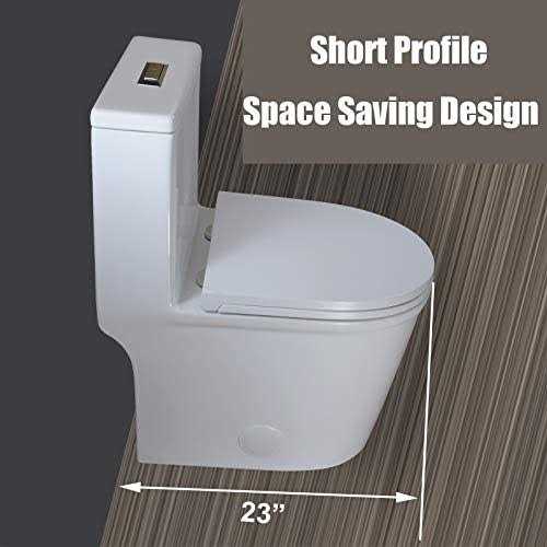 Winzo Compact One Piece Toilet 22.8 Depth Modern Short Design Dual Flush for Small Tiny Mini Bathroom 12 Rough-in,White WZ5079 - Image 3