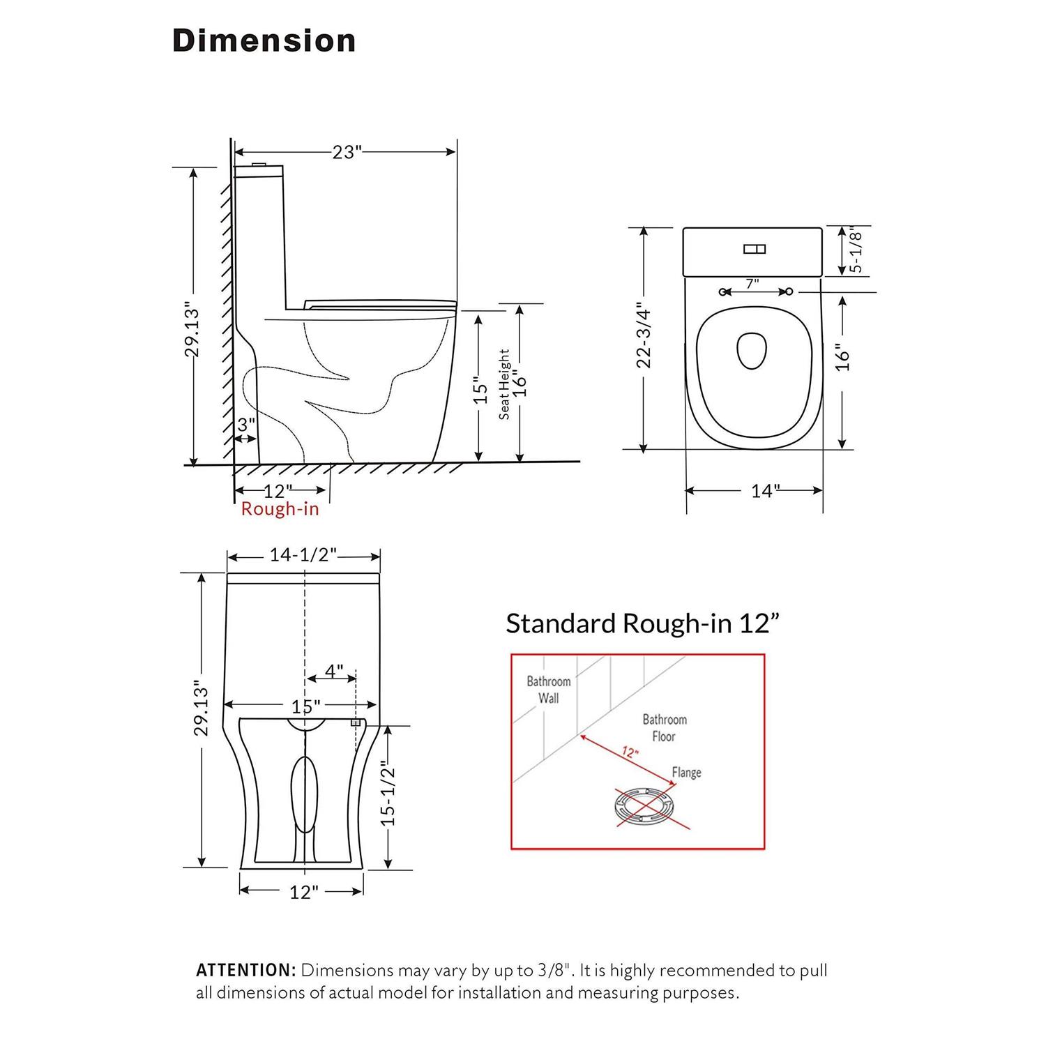 Winzo Compact One Piece Toilet 22.8 Depth Modern Short Design Dual Flush for Small Tiny Mini Bathroom 12 Rough-in,White WZ5079 - Image 4