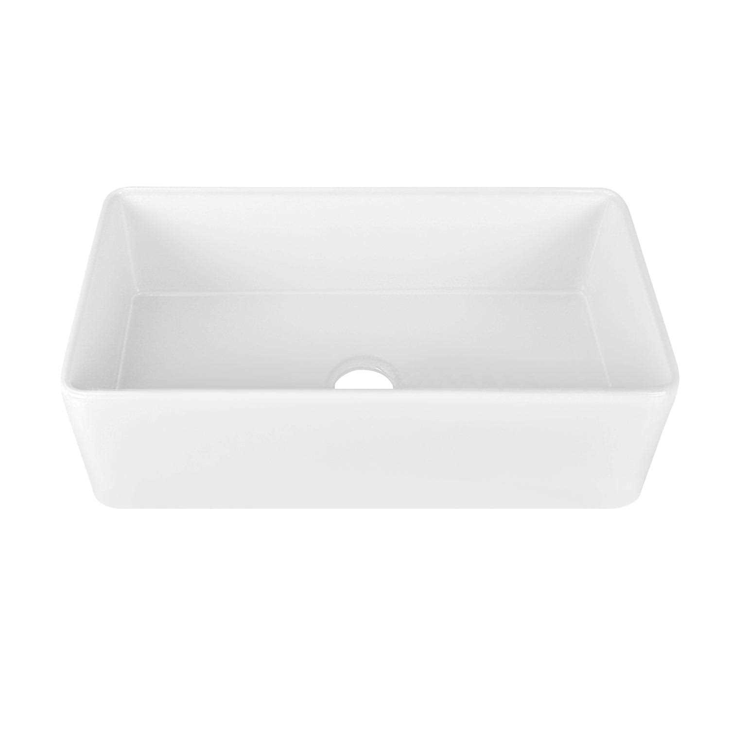 DeerValley DV-1K512 Grove White Fireclay Rectangular Single Bowl Farmhouse Apron Kitchen Sink with Grid and Strainer
