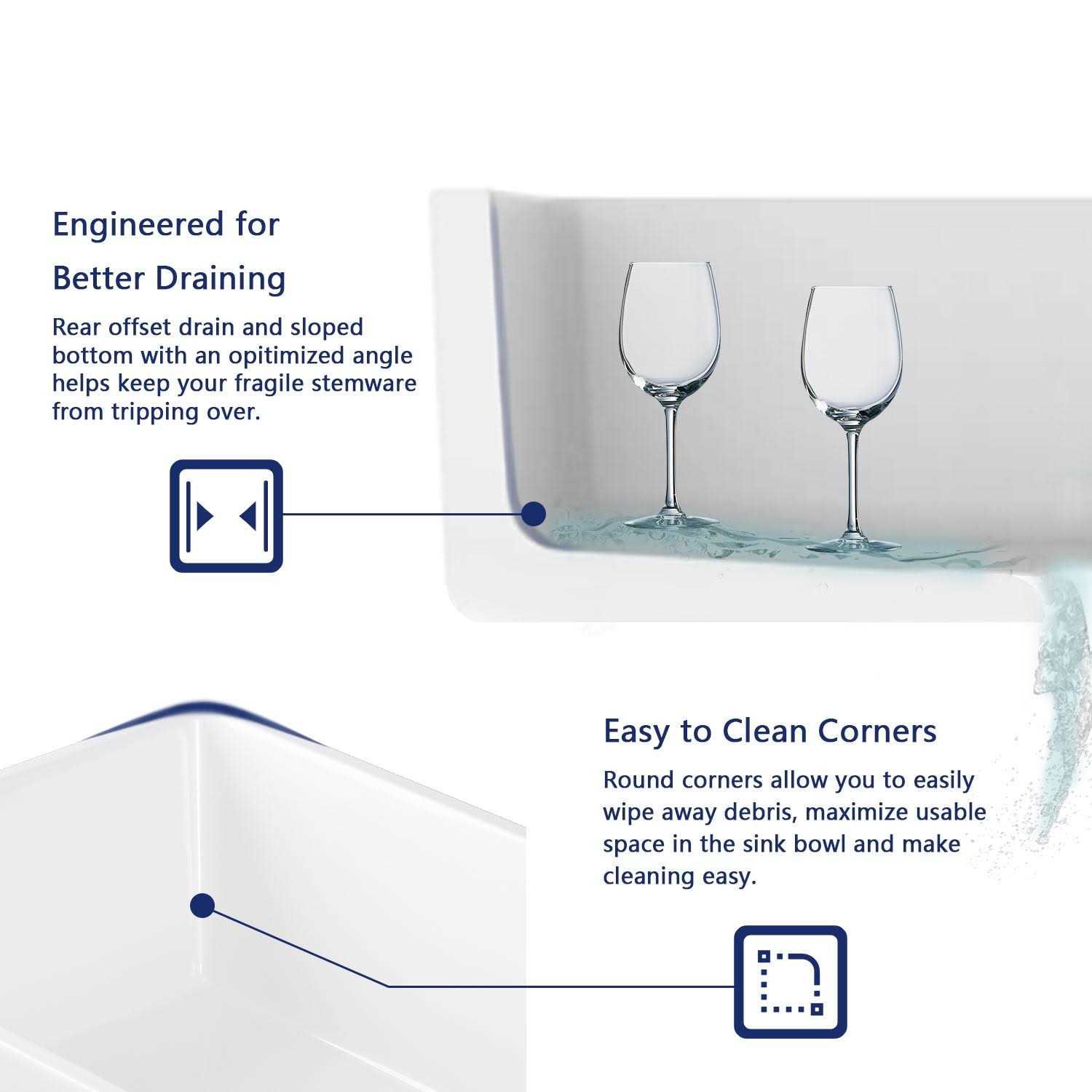 DeerValley DV-1K512 Grove White Fireclay Rectangular Single Bowl Farmhouse Apron Kitchen Sink with Grid and Strainer - Image 3