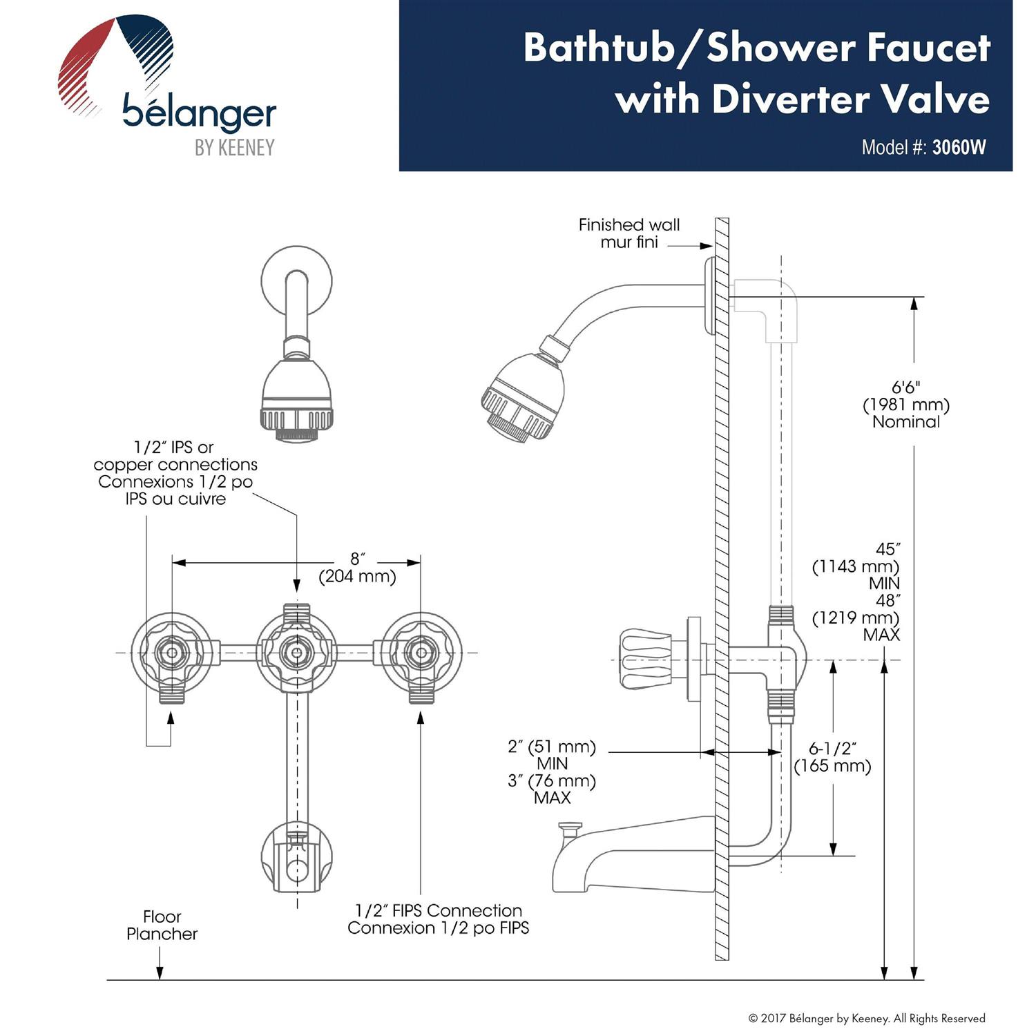 Belanger 3060W Showerhead and Bathtub Faucet with Knob Handles - Image 3