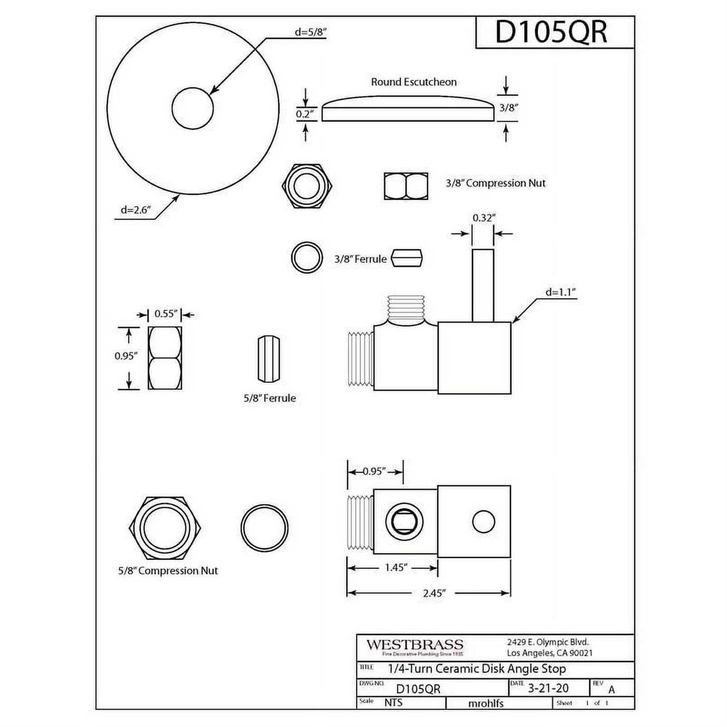 Westbrass D105QR-62 Round Lever 1/4-Turn Angle Stop 1/2 inch Copper x 3/8 inch Compression - Image 4
