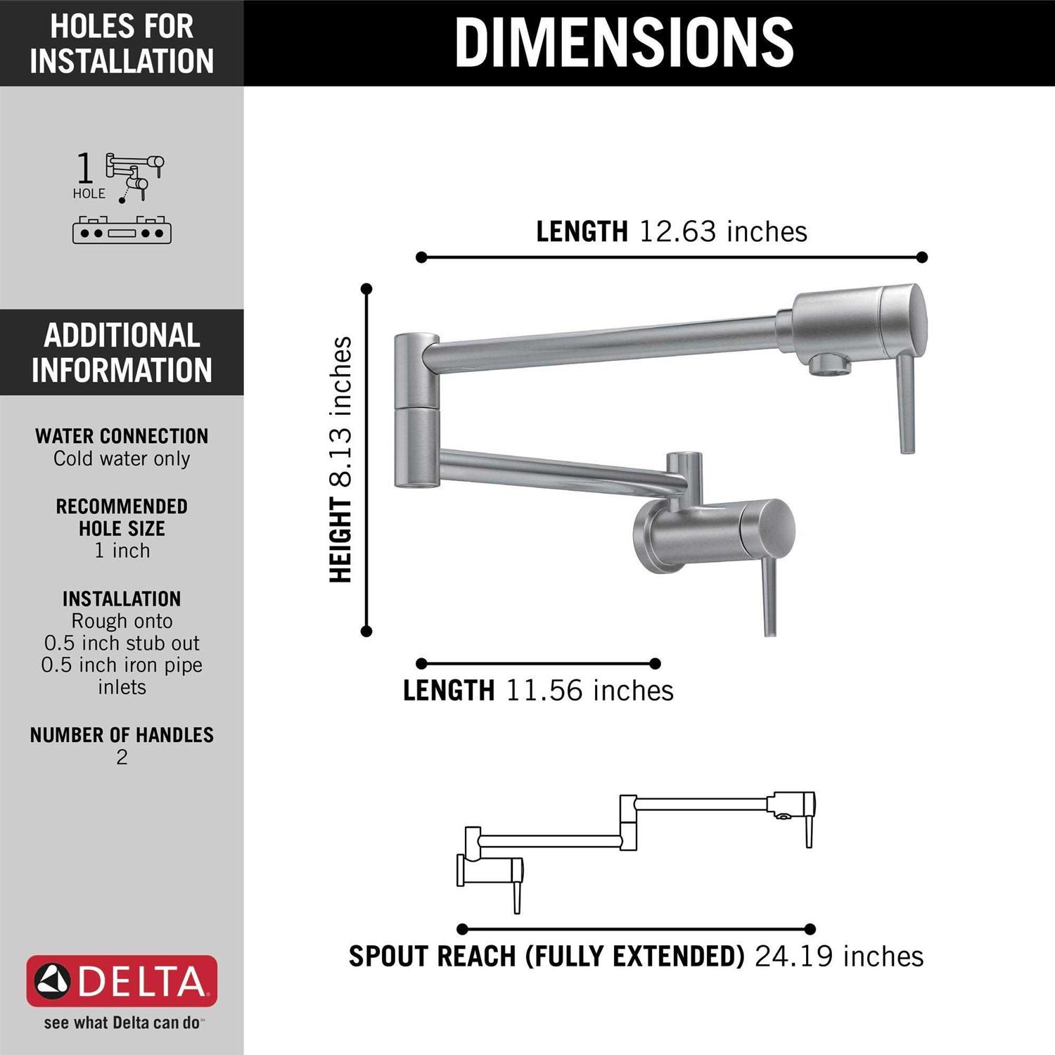 Delta Contemporary Wall Mount Pot Filler 1165LF - Image 4