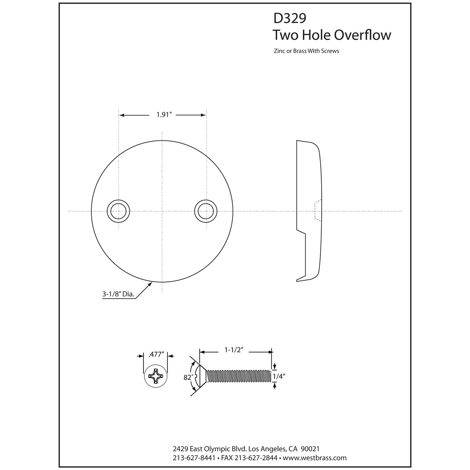 Westbrass 3-1/8 Two-Hole Overflow Face Plate and Screws D329-62 - Image 3