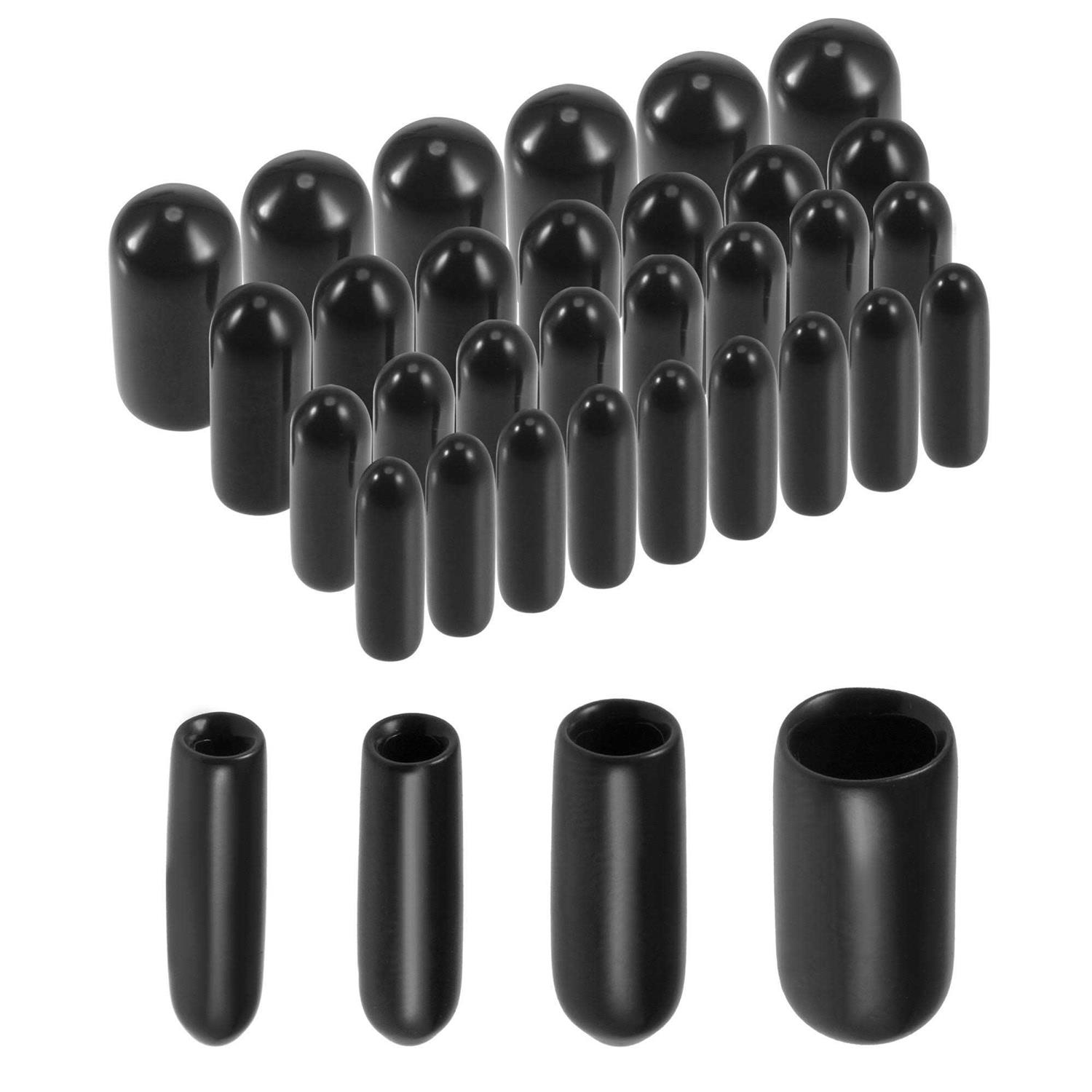 Uxcell Round Rubber End Caps 1/4 Black Vinyl Cover Screw Thread Protectors Assortment Kit