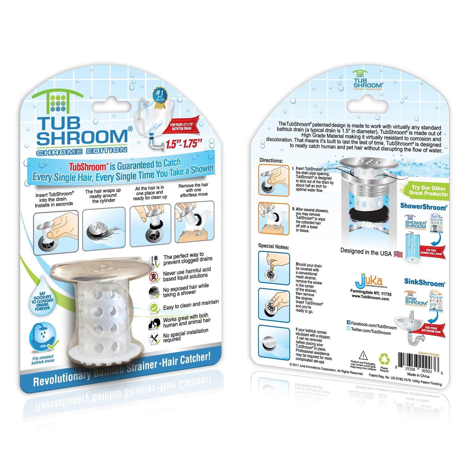 TubShroom Chrome Edition Revolutionary Hair Catcher Tub Drain Protector - Image 5