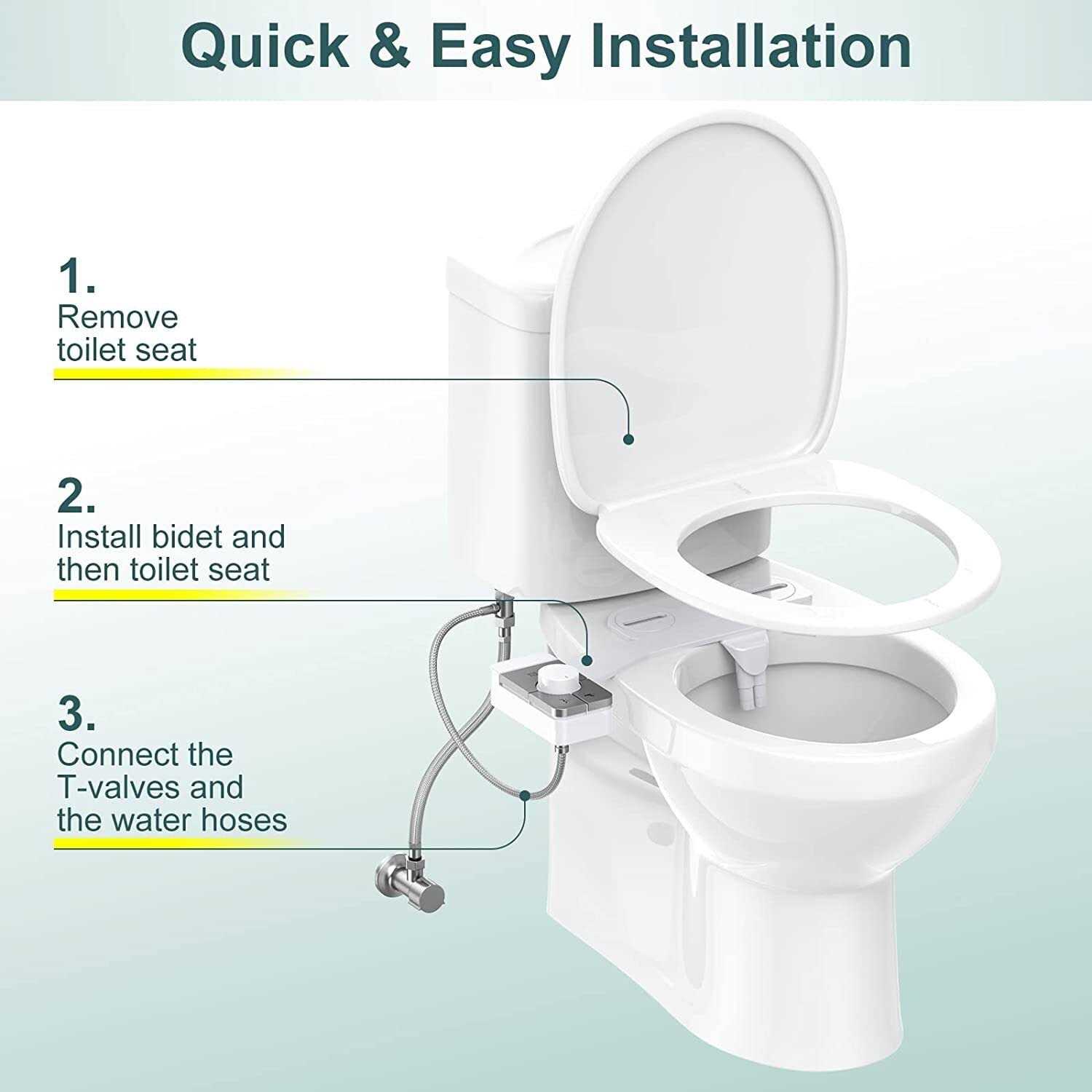Veken Bidet Attachment for Toilet with Dual Nozzle,Self Cleaning Ultra-Slim Fresh Water Sprayer Bidets Toilet Seat Attachment for Feminine and - Image 3