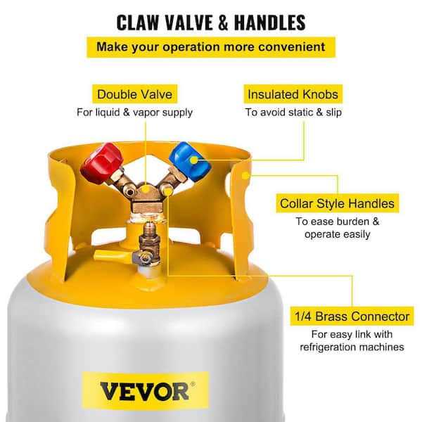 VEVOR Refrigerant Recovery Tank 30 lbs. Capacity Refrigerant Recycling Machine Double Y-Valve Collar Liquid/Vapor 1/4 SAE - Image 5