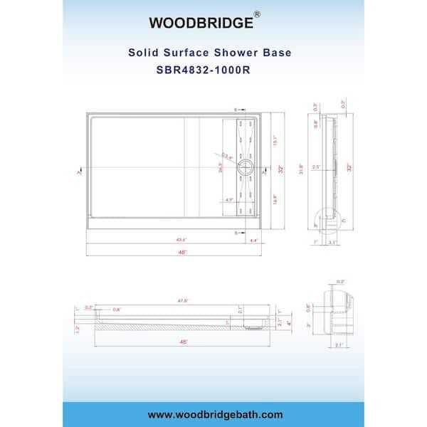 WOODBRIDGE Krasik 48 in. L x 36 in. W Alcove Solid Surface Shower Pan Base with Right Drain in White with Brushed Nickel Cover - Image 4