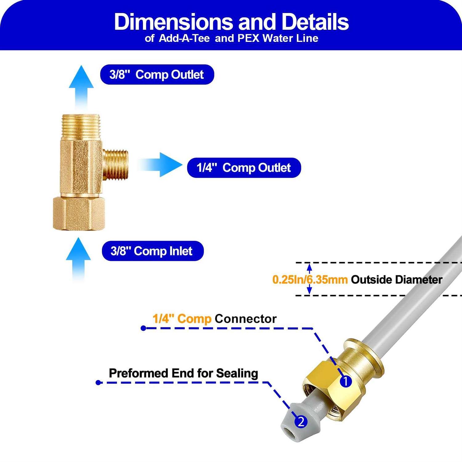 PEX Refrigerator Water Line Kit 25ft Ice Maker Tubing with Add-A-Tee Adapter,Flexible Hose with 1/4 Compression Fittings for Potable Drinking - Image 4