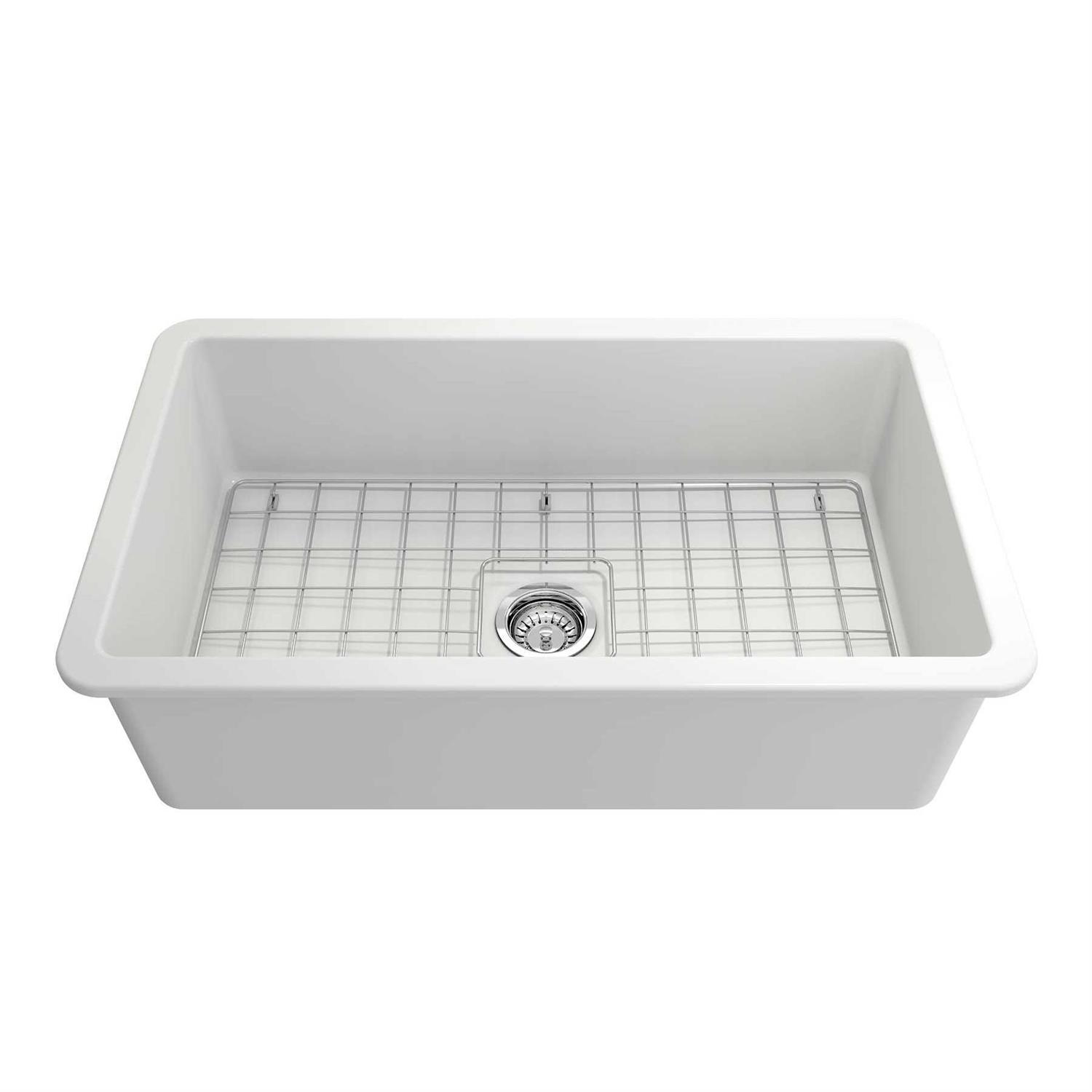 BOCCHI Sotto Undermount Fireclay 32 in. Single Bowl Kitchen Sink with Bottom Grid and Strainer - Image 3