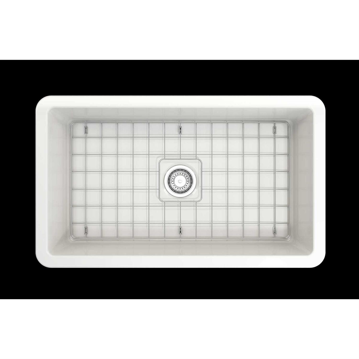 BOCCHI Sotto Undermount Fireclay 32 in. Single Bowl Kitchen Sink with Bottom Grid and Strainer - Image 4