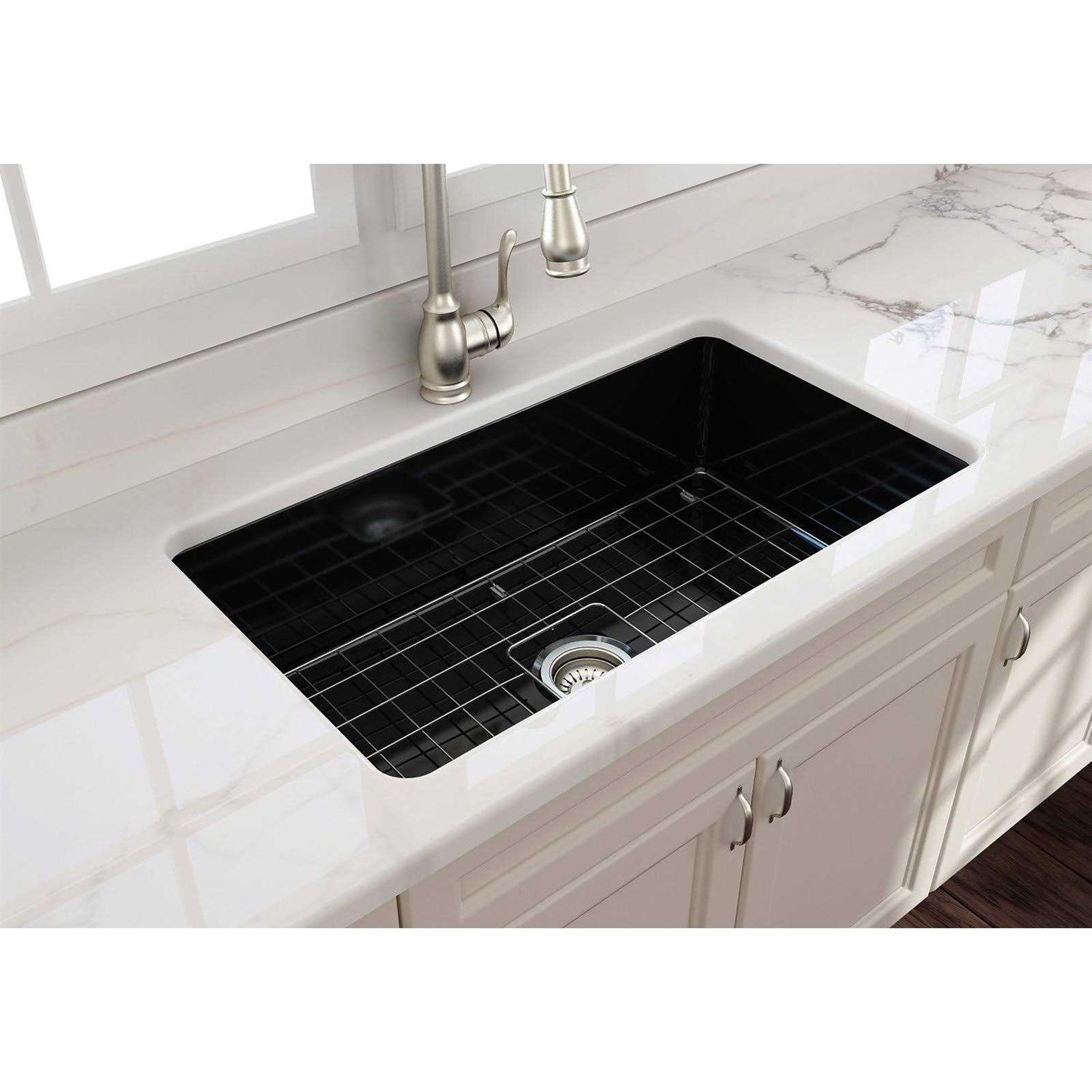 BOCCHI Sotto Undermount Fireclay 32 in. Single Bowl Kitchen Sink with Bottom Grid and Strainer - Image 5