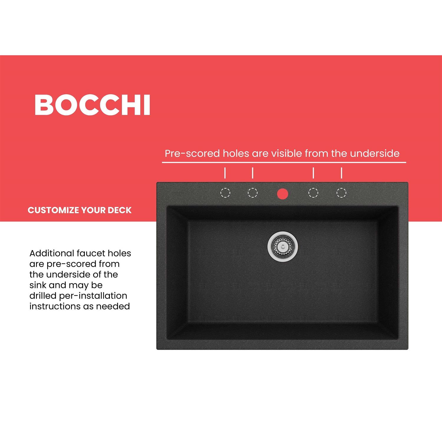 Bocchi Campino Uno 33 Single Bowl Dual Mount Granite Kitchen Sink with Strainer 1604 - Image 5