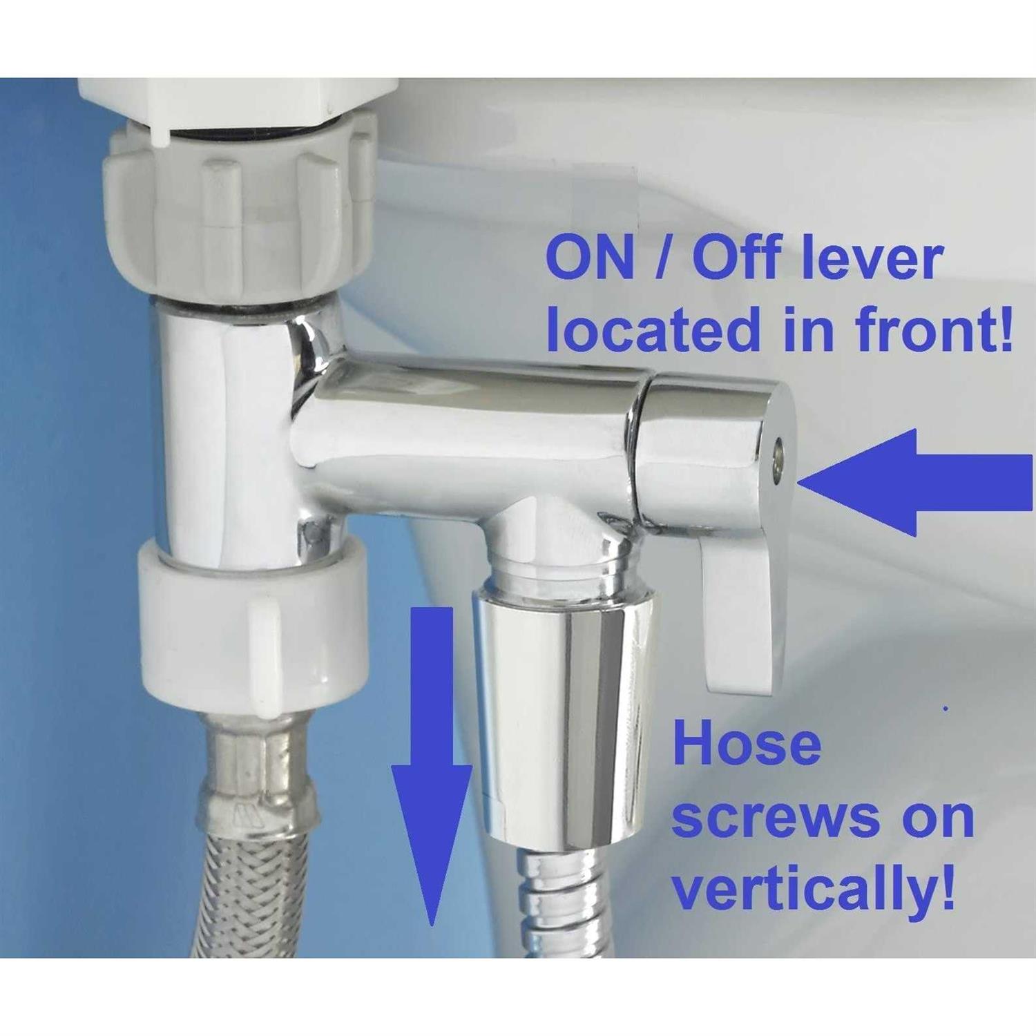 RinseWorks –Bidet T Adapter with 3-way Shut-off Valve for Toilet with Ez Reach On/off Knob - Image 3