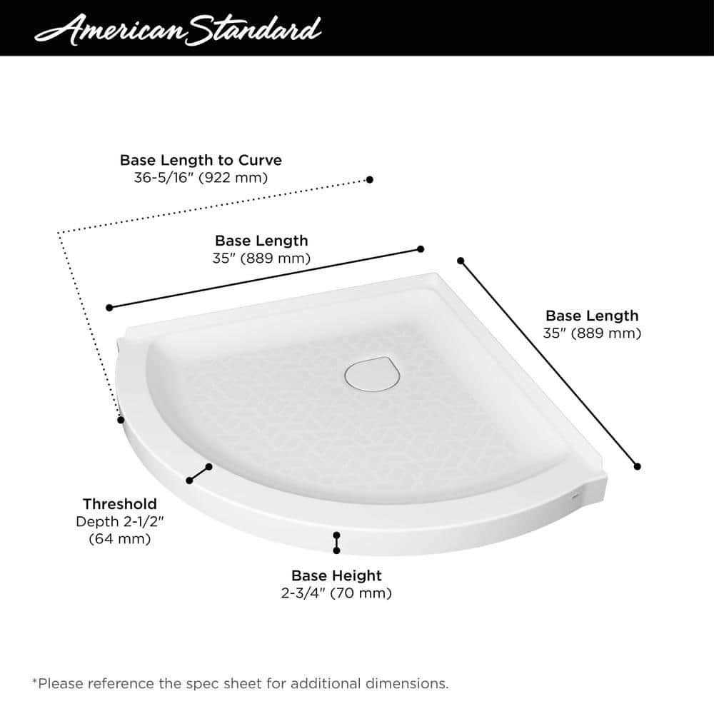 American Standard Ovation Curve 36 in. L x 36 in. W Corner Shower Pan Base with Center Drain in Arctic White - Image 3