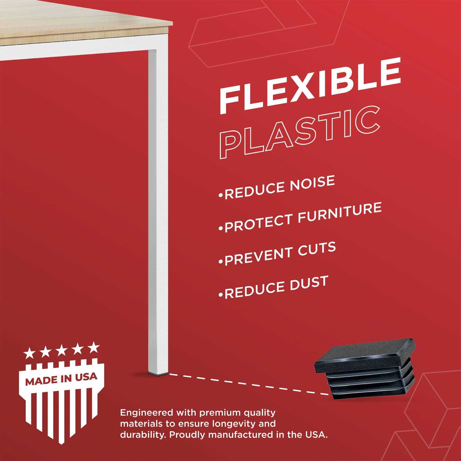 Prescott Plastics 2 x Rectangle Plastic Plug Insert Black End Cap for Metal Tubing - Image 3