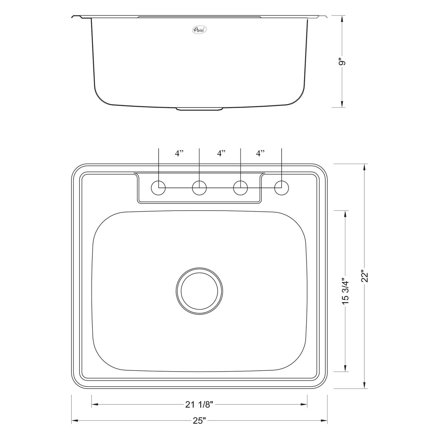 eModernDecor Top Mount Drop-in Stainless Steel 18-Gauge 25 in. x 22 in. x 9 in. Deep 4-Faucet Holes Single Bowl Kitchen Sink - Image 4