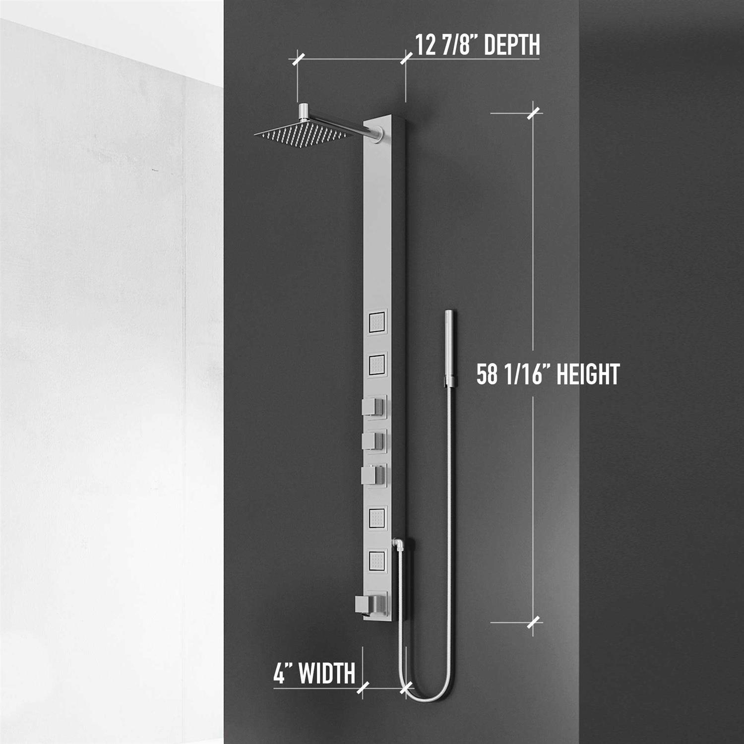 Vigo Bowery 58 in. H x 4 in. W 4-Jet Shower Panel System with Square Shower Head, Tub Filler and Hand Shower - Image 3