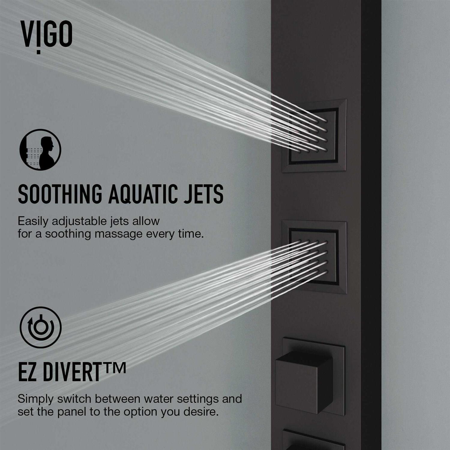 Vigo Bowery 58 in. H x 4 in. W 4-Jet Shower Panel System with Square Shower Head, Tub Filler and Hand Shower - Image 4