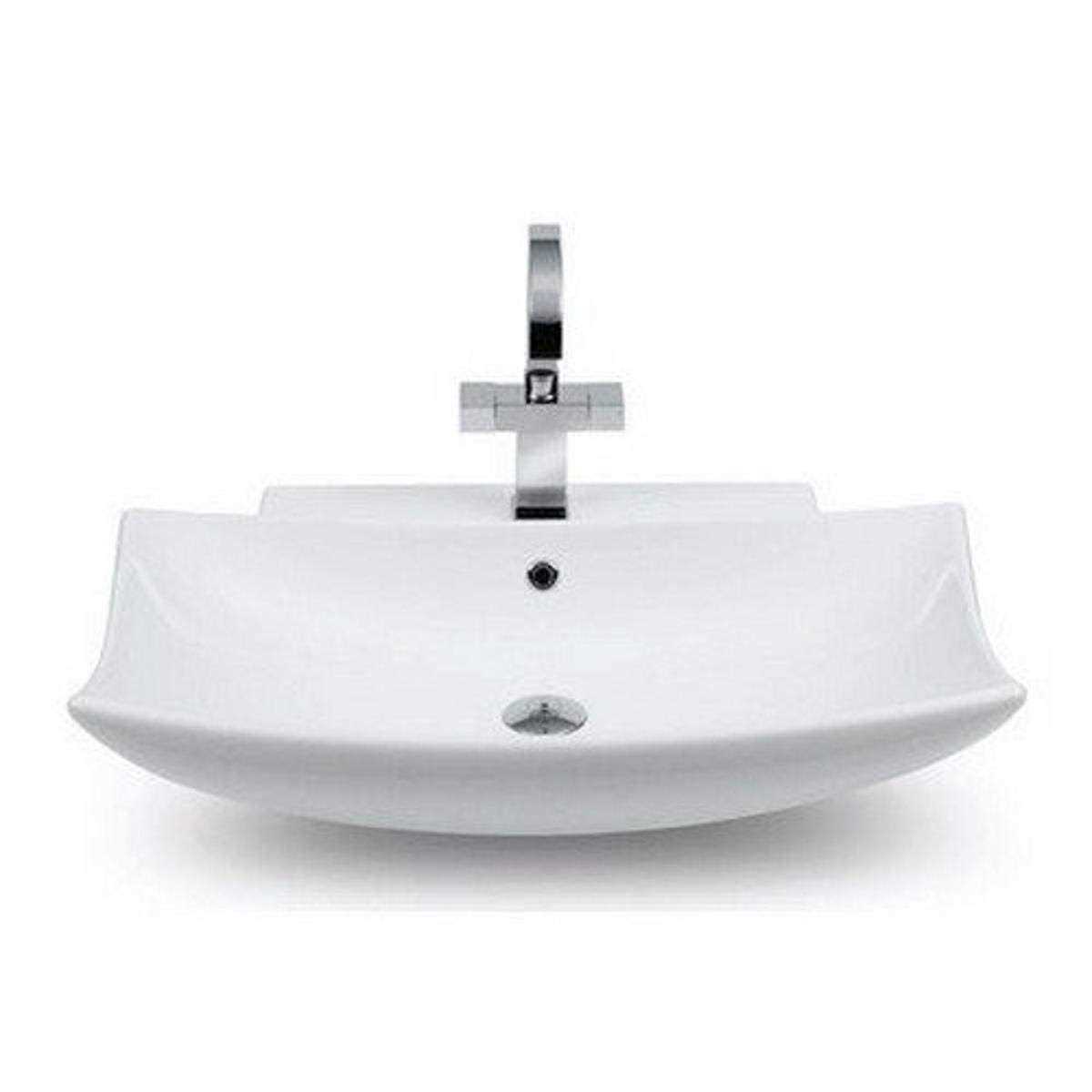 Nameeks CeraStyle 074800-U CeraStyle Curved Rectangular White Ceramic Wall Mounted or Vessel Bathroom Sink - Image 2