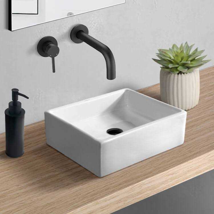 Nameeks CeraStyle 074800-U CeraStyle Curved Rectangular White Ceramic Wall Mounted or Vessel Bathroom Sink - Image 2