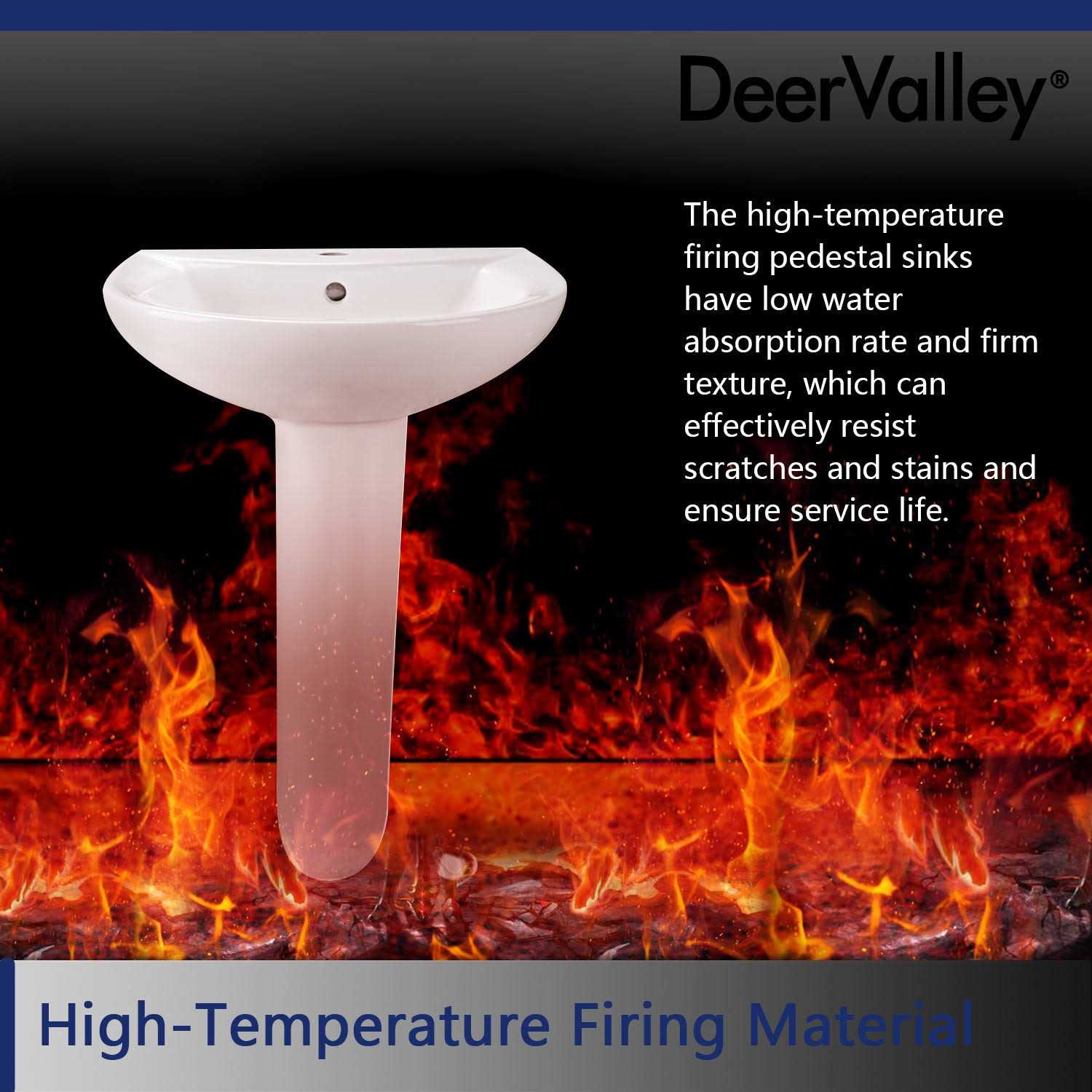 DeerValley DV-1P523 Liberty 20 X 17 U-Shape White Ceramic Pedestal Bathroom Sink With Overflow - Image 3