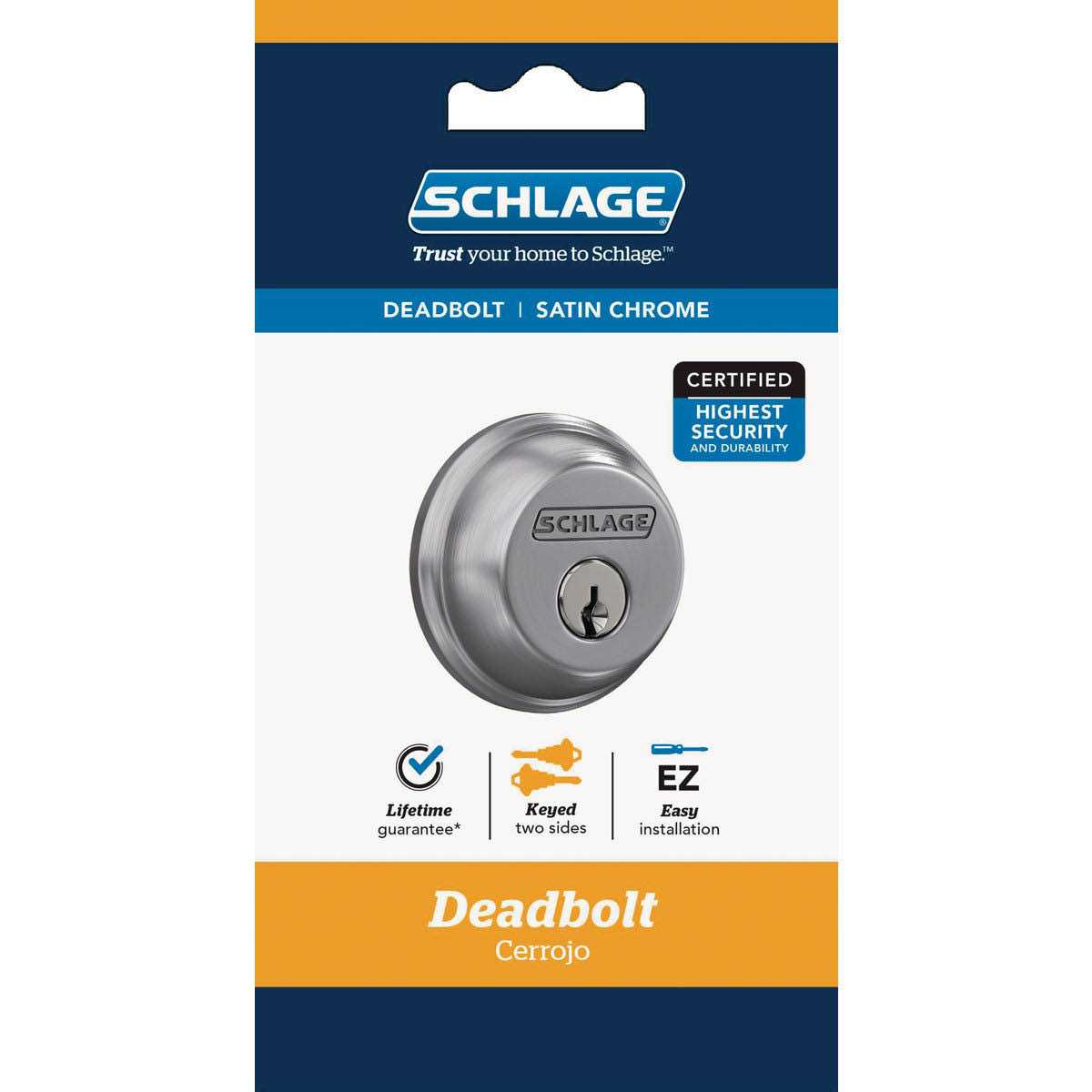 Schlage Satin Chrome Zinc Double Cylinder Deadbolt - Image 5