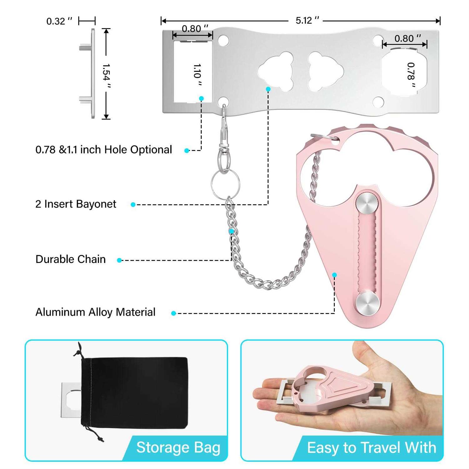Urgeeo Portable Door Lock Hotel Door Locks for Travelers Metal - Image 3